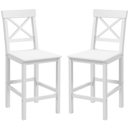 Counter Height Stools Set of 2, Farmhouse Bar Stools with Backs, Solid Wood Counter Stools for Kitchen Island White