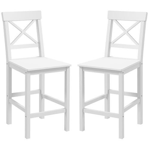 Counter Height Stools Set of 2, Farmhouse Bar Stools with Backs, Solid Wood Counter Stools for Kitchen Island White