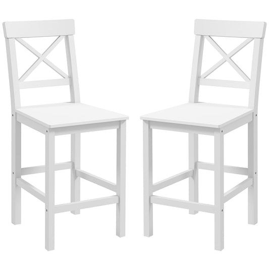 Counter Height Stools Set of 2, Farmhouse Bar Stools with Backs, Solid Wood Counter Stools for Kitchen Island White