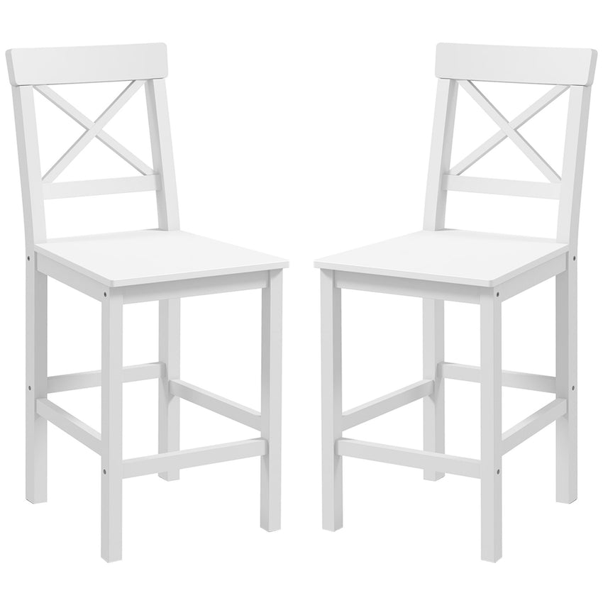 Counter Height Stools Set of 2, Farmhouse Bar Stools with Backs, Solid Wood Counter Stools for Kitchen Island White