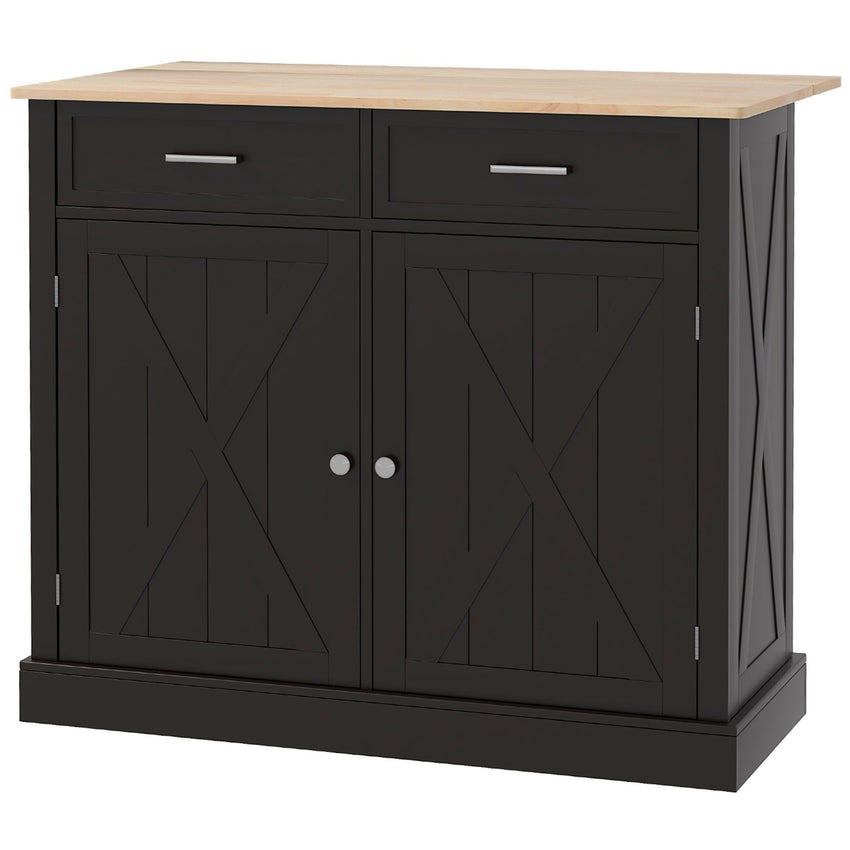 Kitchen Island with Drop Leaf, Rolling Kitchen Cart with 2 Drawers, Adjustable Shelves and Wood Countertop, Black
