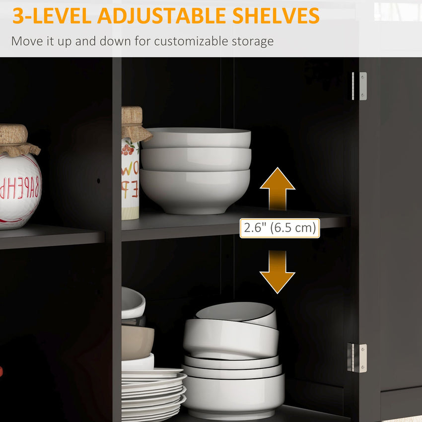 Kitchen Island with Drop Leaf, Rolling Kitchen Cart with 2 Drawers, Adjustable Shelves and Wood Countertop, Black