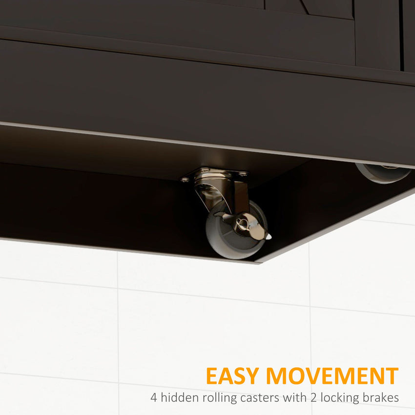 Kitchen Island with Drop Leaf, Rolling Kitchen Cart with 2 Drawers, Adjustable Shelves and Wood Countertop, Black