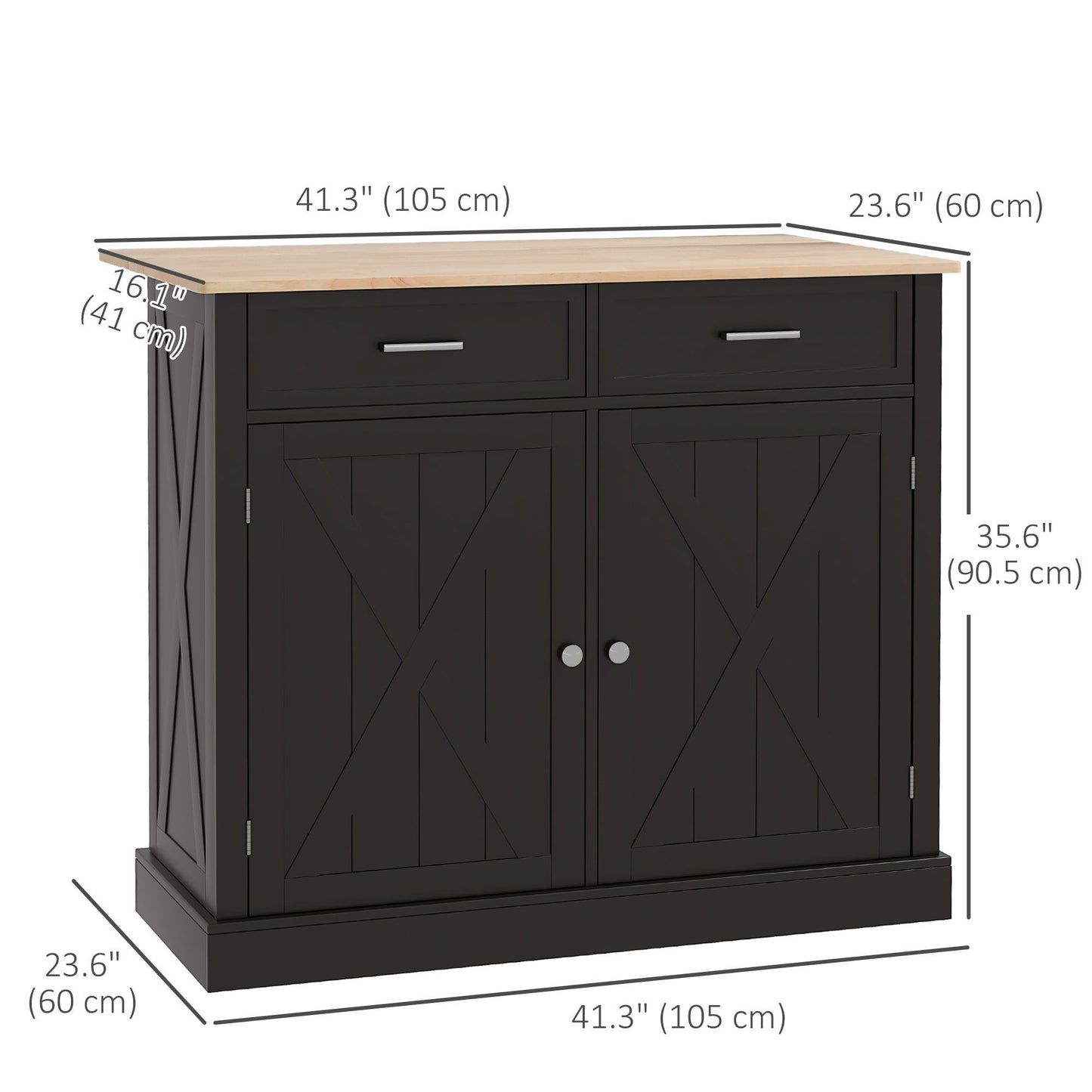 Kitchen Island with Drop Leaf, Rolling Kitchen Cart with 2 Drawers, Adjustable Shelves and Wood Countertop, Black