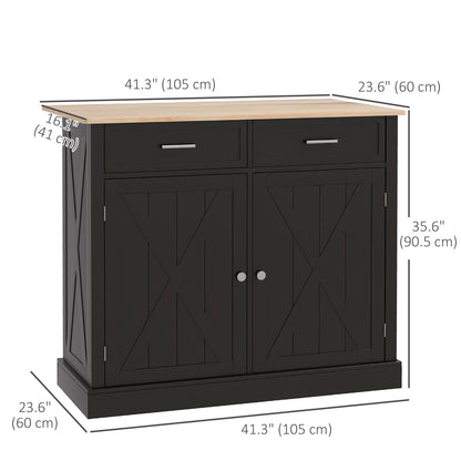 Kitchen Island with Drop Leaf, Rolling Kitchen Cart with 2 Drawers, Adjustable Shelves and Wood Countertop, Black