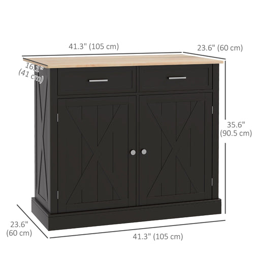 Kitchen Island with Drop Leaf, Rolling Kitchen Cart with 2 Drawers, Adjustable Shelves and Wood Countertop, Black