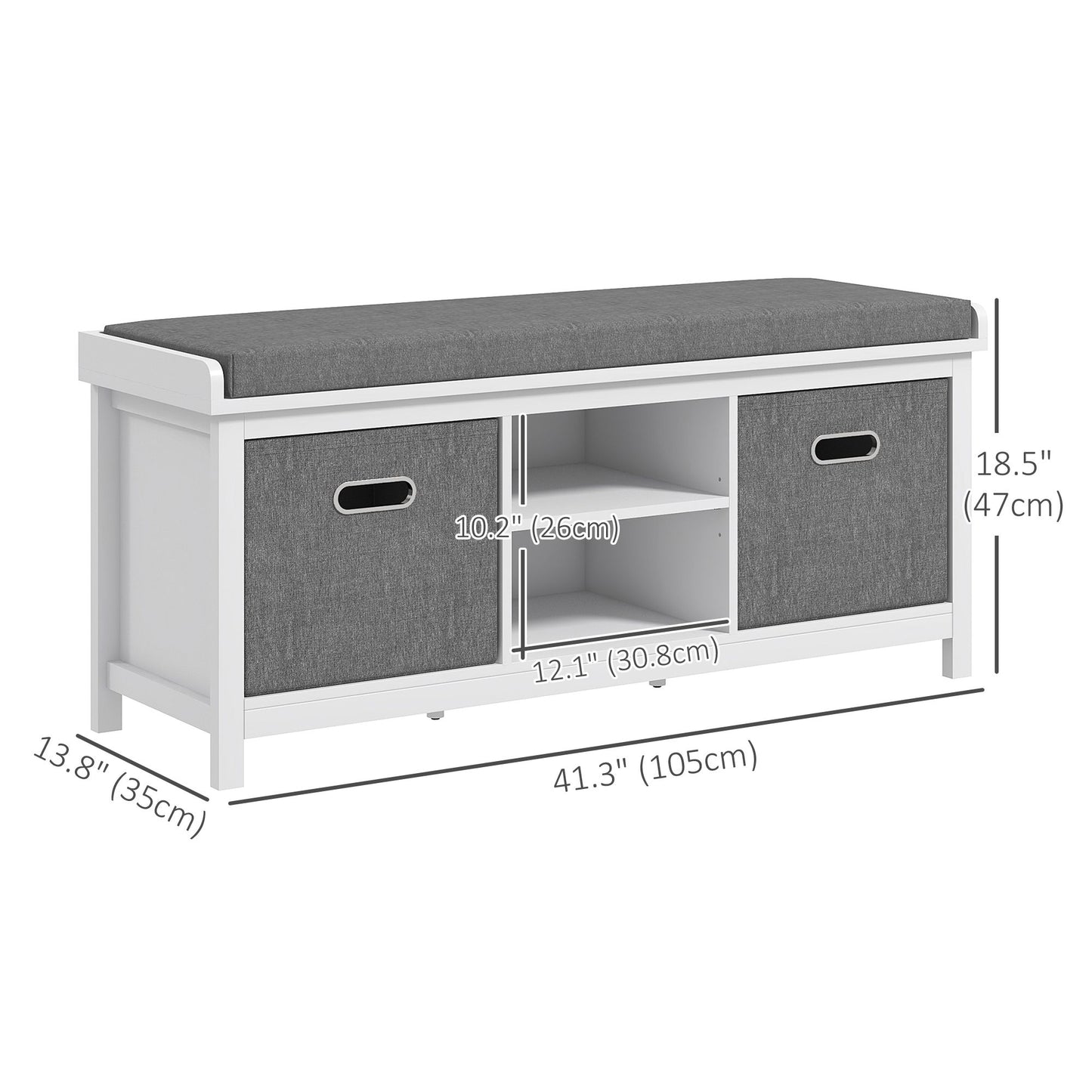 Shoe Storage Bench with Seat, Entryway Bench Seat with Cushion, 2 Drawers and Adjustable Shelf for Hallway, White