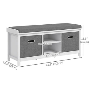 Shoe Storage Bench with Seat, Entryway Bench Seat with Cushion, 2 Drawers and Adjustable Shelf for Hallway, White