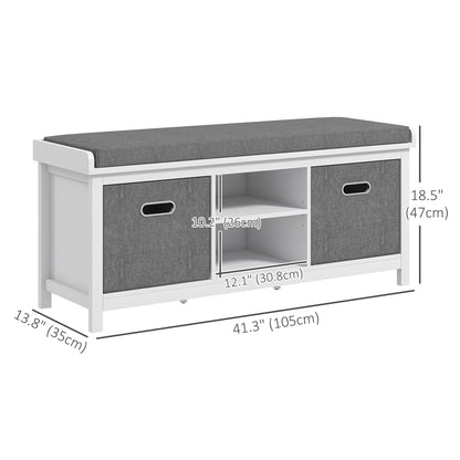 Shoe Storage Bench with Seat, Entryway Bench Seat with Cushion, 2 Drawers and Adjustable Shelf for Hallway, White