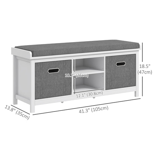 Shoe Storage Bench with Seat, Entryway Bench Seat with Cushion, 2 Drawers and Adjustable Shelf for Hallway, White