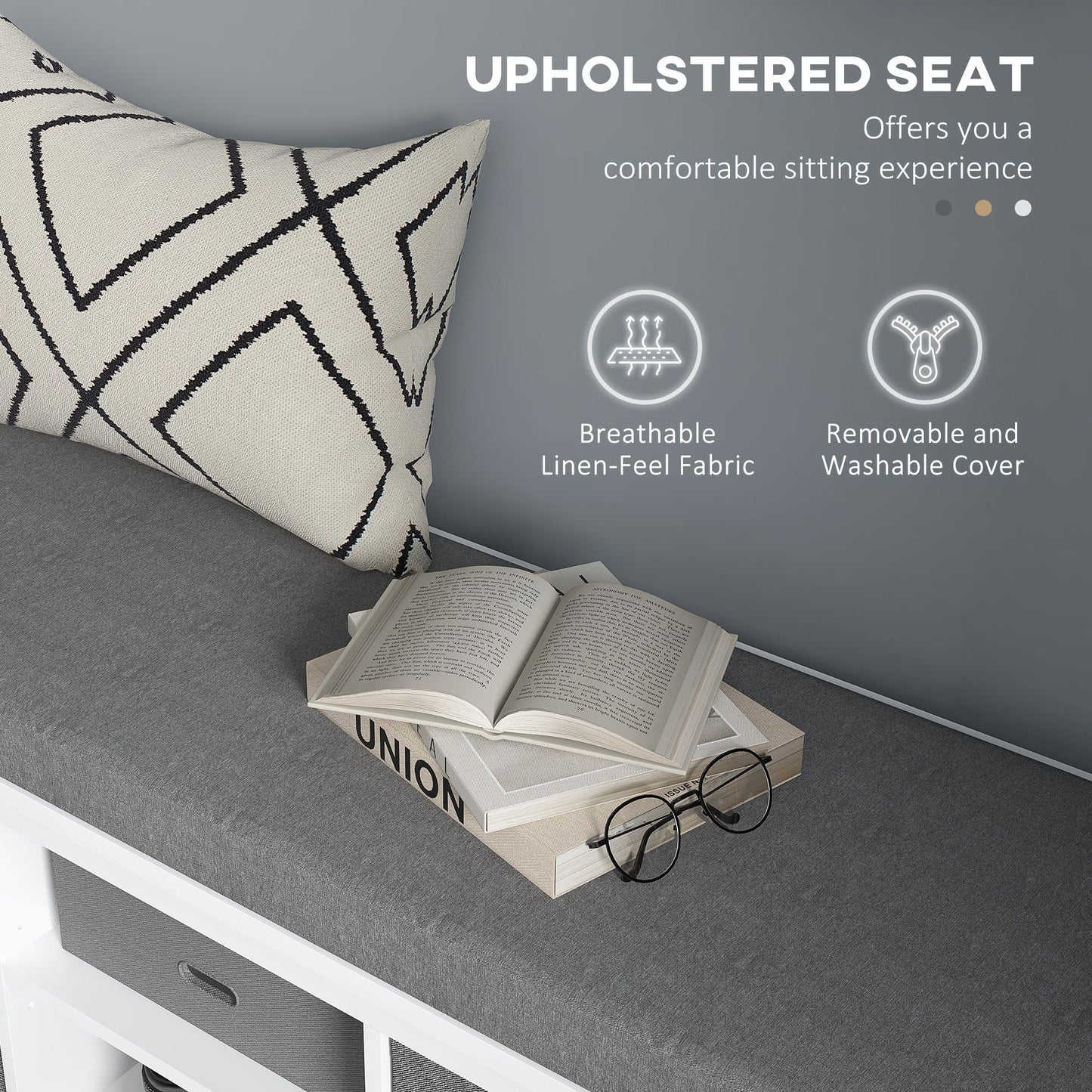 Shoe Storage Bench with Seat, Entryway Bench Seat with Cushion, 2 Drawers and Adjustable Shelf for Hallway, White