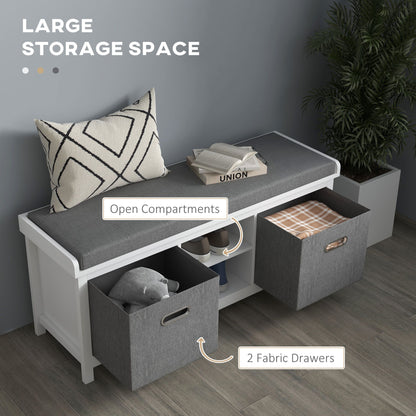 Shoe Storage Bench with Seat, Entryway Bench Seat with Cushion, 2 Drawers and Adjustable Shelf for Hallway, White