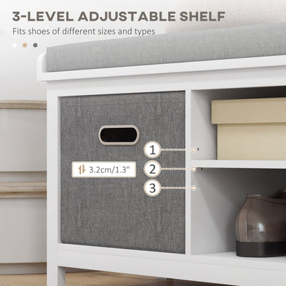 Shoe Storage Bench with Seat, Entryway Bench Seat with Cushion, 2 Drawers and Adjustable Shelf for Hallway, White