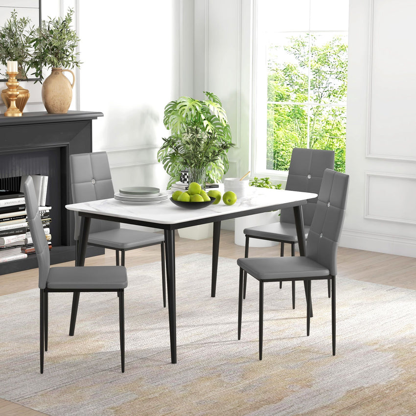 Set of 4 Modern Style Dining Chairs, Button Tufted High Back Side Chairs with Upholstered Seat, Steel Legs for Living Room, Kitchen, Study, Bedroom, Grey