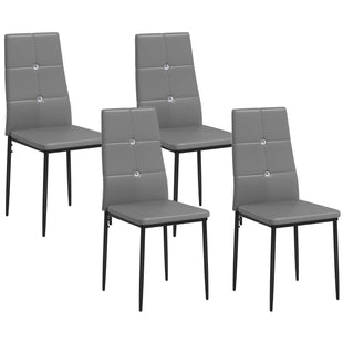 Set of 4 Modern Style Dining Chairs, Button Tufted High Back Side Chairs with Upholstered Seat, Steel Legs for Living Room, Kitchen, Study, Bedroom, Grey