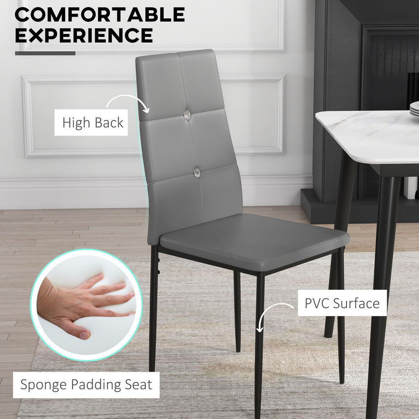 Set of 4 Modern Style Dining Chairs, Button Tufted High Back Side Chairs with Upholstered Seat, Steel Legs for Living Room, Kitchen, Study, Bedroom, Grey