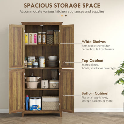 72" Freestanding Storage Cabinet, Kitchen Pantry Cabinet with Doors and Shelves for Dining Room, Brown