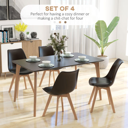 Modern Dining Table Chairs Set of 4, Rubber Wood Kitchen Table Chairs with PU Leather Cushion for Living Room, Bedroom