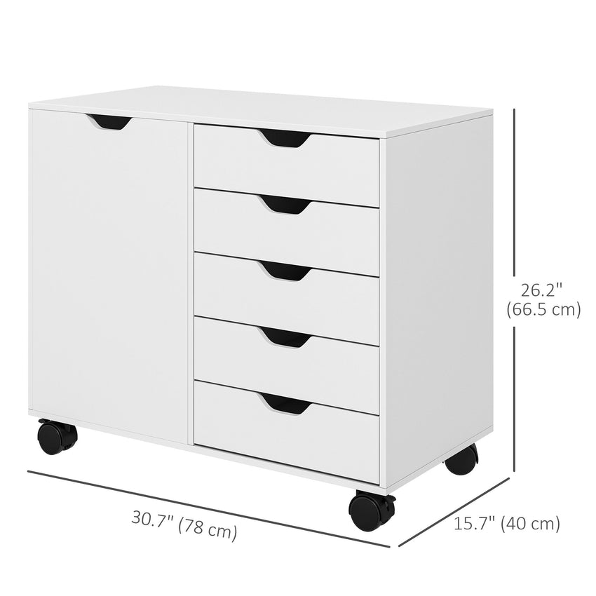 Mobile Filing Cabinet with 5 Drawers, Door and Adjustable Shelf, Rolling File Cabinet, Printer Table for Study