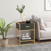 Modern Nightstand Set Of 2, Small Bedside Table with Drawer, Shelf and Steel Frame for Bedroom, Black