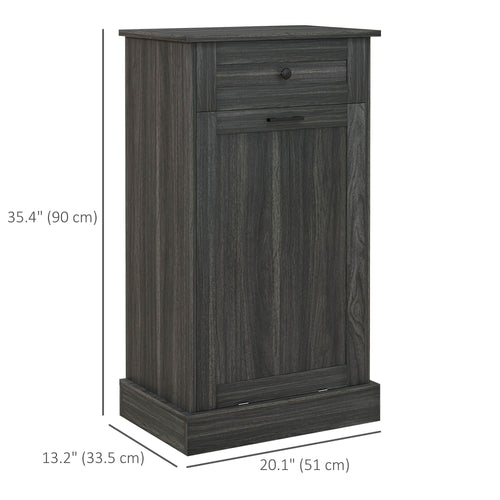 Kitchen Tilt Out Trash Bin Cabinet, Free Standing Recycling Cabinet, Trash Can Holder with Drawer, Charcoal Grey