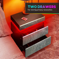 Nightstand, Bedside Table with LED Lights and 2 Drawers for Bedroom, Living Room, Cement Grey