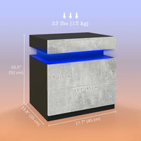 Nightstand, Bedside Table with LED Lights and 2 Drawers for Bedroom, Living Room, Cement Grey