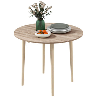 Folding Dining Table, Round Drop Leaf Kitchen Table for Small Spaces with Wood Legs, Oak