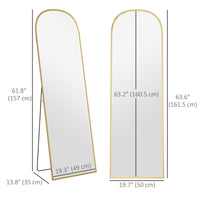 Arched Standing Mirror, 64" x 20" Full Length Mirror, Free Standing or Wall Mounted for Living Room, Bedroom, Gold