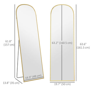 Arched Standing Mirror, 64" x 20" Full Length Mirror, Free Standing or Wall Mounted for Living Room, Bedroom, Gold