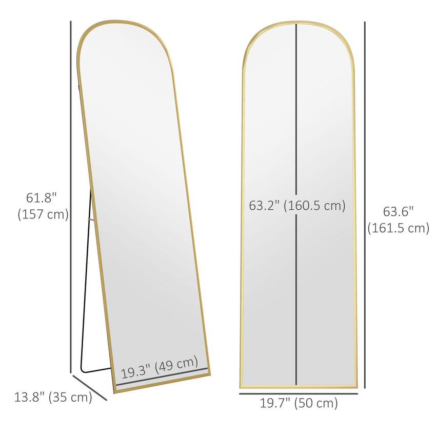Arched Standing Mirror, 64" x 20" Full Length Mirror, Free Standing or Wall Mounted for Living Room, Bedroom, Gold