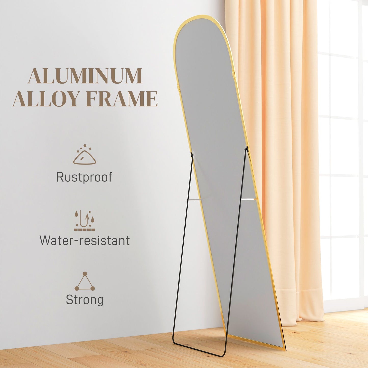 Arched Standing Mirror, 64" x 20" Full Length Mirror, Free Standing or Wall Mounted for Living Room, Bedroom, Gold