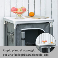 Camping Kitchen Station, Aluminum Camping Table Cook Cupboard with 2-Shelf and Carrying Bag for BBQ Party Picnics, Grey