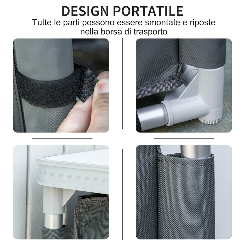 Camping Kitchen Station, Aluminum Camping Table Cook Cupboard with 2-Shelf and Carrying Bag for BBQ Party Picnics, Grey