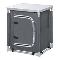Camping Kitchen Station, Aluminum Camping Table Cook Cupboard with 2-Shelf and Carrying Bag for BBQ Party Picnics, Grey