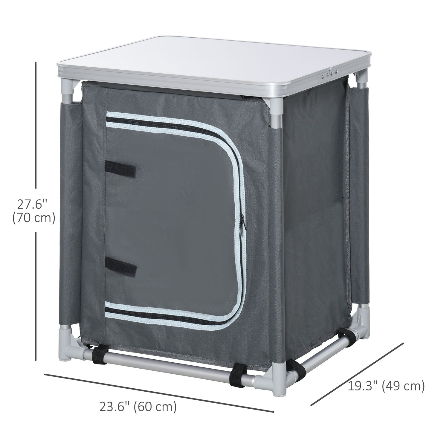 Camping Kitchen Station, Aluminum Camping Table Cook Cupboard with 2-Shelf and Carrying Bag for BBQ Party Picnics, Grey
