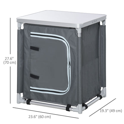 Camping Kitchen Station, Aluminum Camping Table Cook Cupboard with 2-Shelf and Carrying Bag for BBQ Party Picnics, Grey