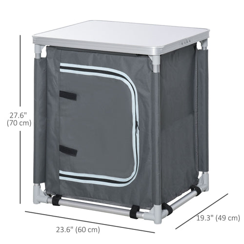 Camping Kitchen Station, Aluminum Camping Table Cook Cupboard with 2-Shelf and Carrying Bag for BBQ Party Picnics, Grey