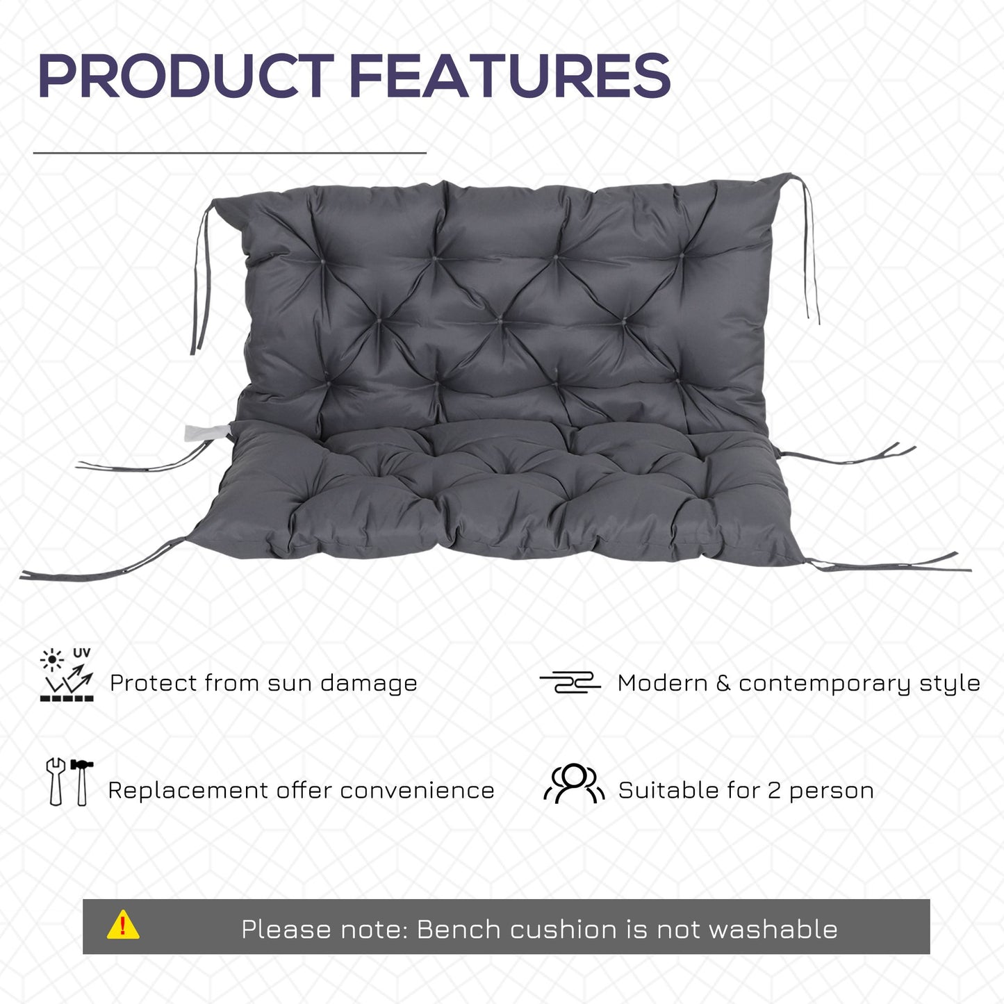 Porch Swing Cushion Garden Bench Cushion with Backrest, Non-Slip 2-seater Thick Pad, Swing Chair Mat Replacement for Indoor and Outdoor, 39.4" x 38.6", Dark Grey