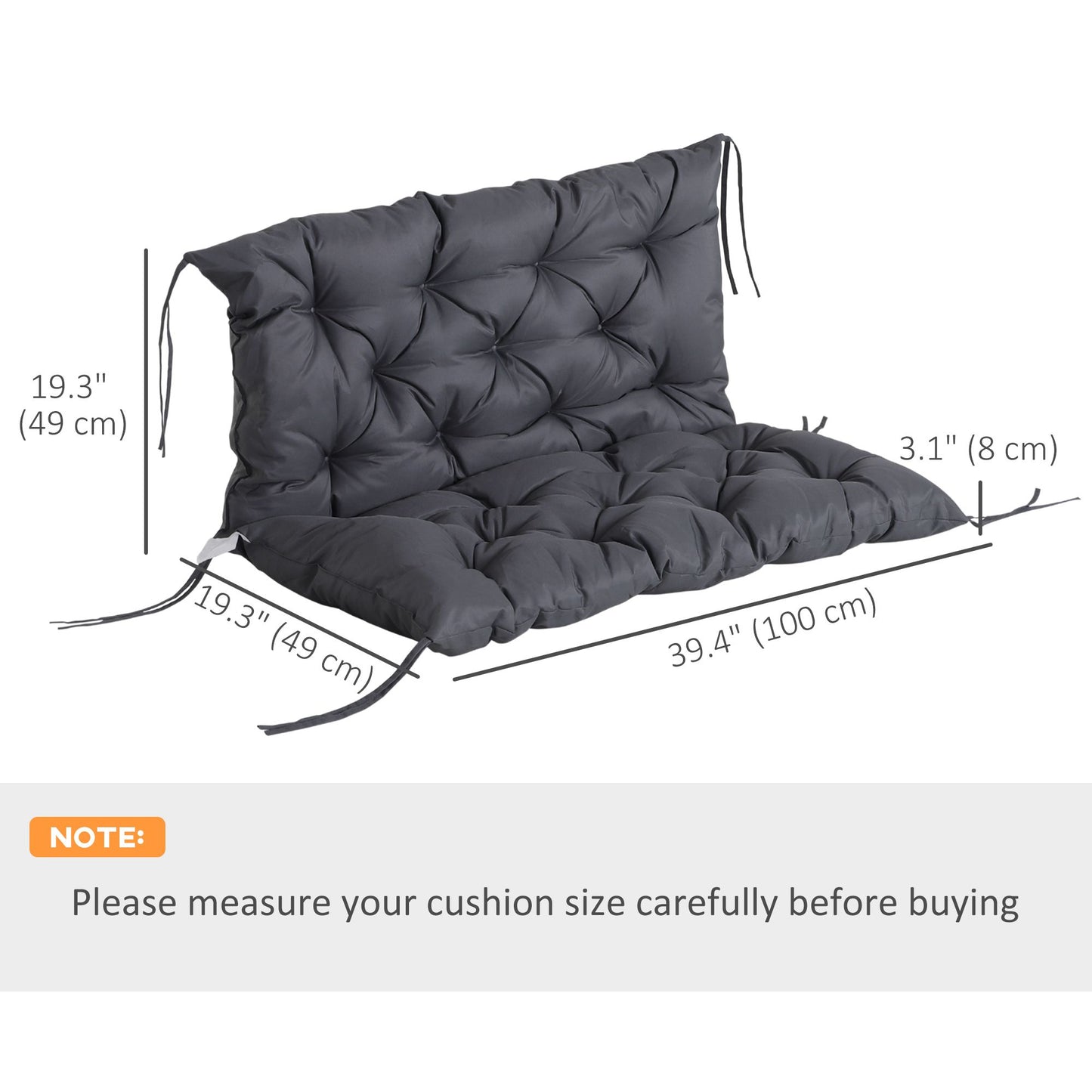 Porch Swing Cushion Garden Bench Cushion with Backrest, Non-Slip 2-seater Thick Pad, Swing Chair Mat Replacement for Indoor and Outdoor, 39.4" x 38.6", Dark Grey
