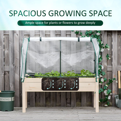 Raised Garden Bed with PE Greenhouse Cover Outdoor Elevated Wood Planter Box for Herbs and Vegetables, Use for Patio, Backyard, Balcony, 48 x 22 x 46 inch, Natural
