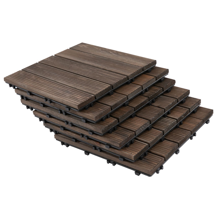 27 Pcs Wood Interlocking Deck Tiles, 12 x 12in Outdoor Flooring Tiles for Indoor and Outdoor Use, Tools Free Assembly, Black
