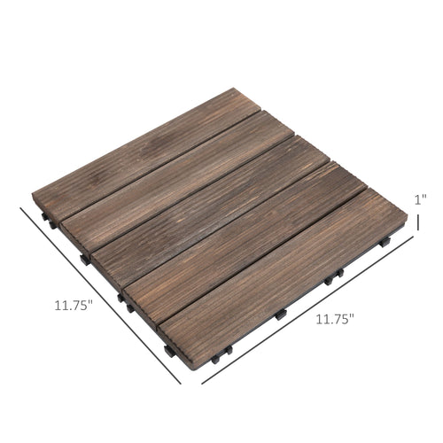 27 Pcs Wood Interlocking Deck Tiles, 12 x 12in Outdoor Flooring Tiles for Indoor and Outdoor Use, Tools Free Assembly, Black