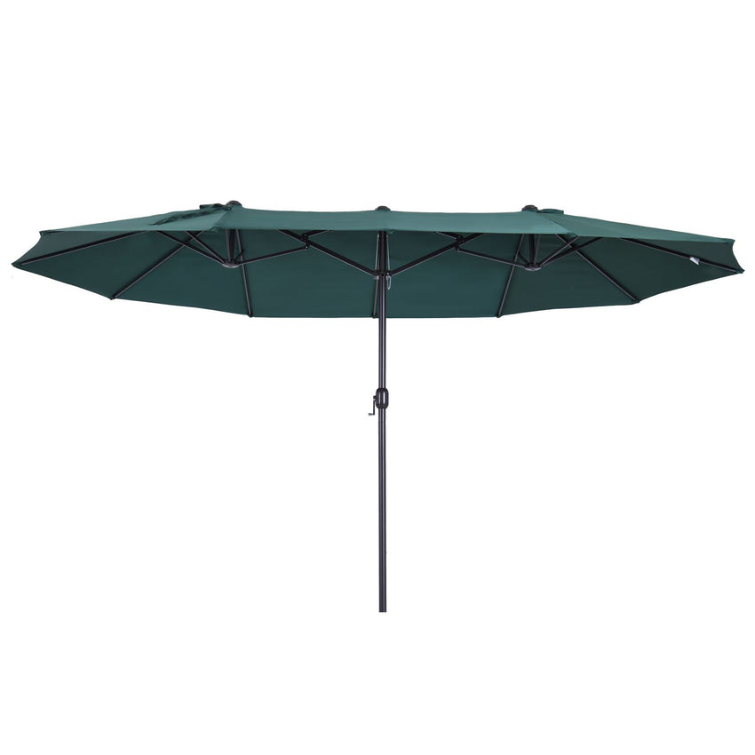 15ft Double-sided Patio Umbrella with Twin Canopy, Extra Large Outdoor Parasol with Crank for Pool, Deck, Market, Dark Green