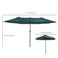15ft Double-sided Patio Umbrella with Twin Canopy, Extra Large Outdoor Parasol with Crank for Pool, Deck, Market, Dark Green