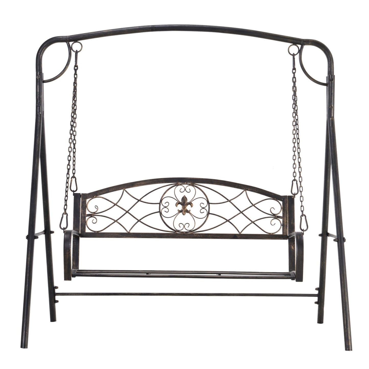 2 Seater Porch Swing Chair, Weather Resistant Outdoor Swing Seat with Metal Frame for Garden, Backyard, Lawn, Black