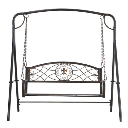 2 Seater Porch Swing Chair, Weather Resistant Outdoor Swing Seat with Metal Frame for Garden, Backyard, Lawn, Black