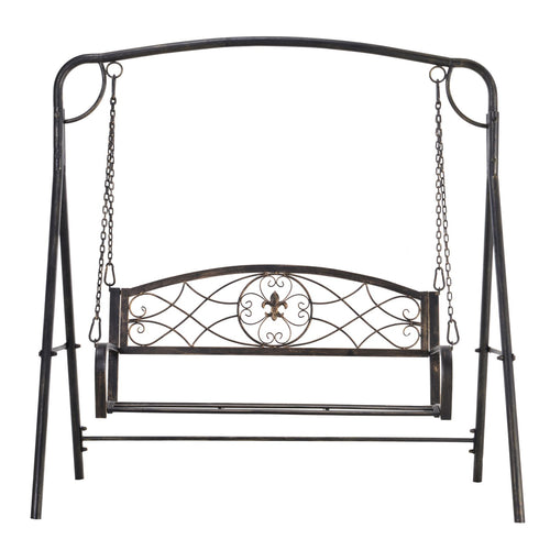 2 Seater Porch Swing Chair, Weather Resistant Outdoor Swing Seat with Metal Frame for Garden, Backyard, Lawn, Black