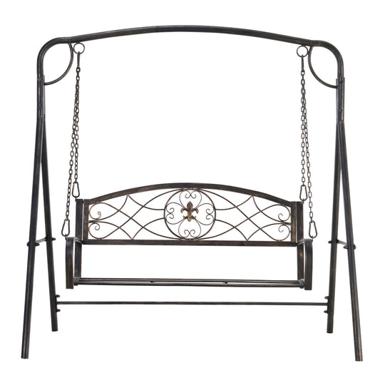 2 Seater Porch Swing Chair, Weather Resistant Outdoor Swing Seat with Metal Frame for Garden, Backyard, Lawn, Black