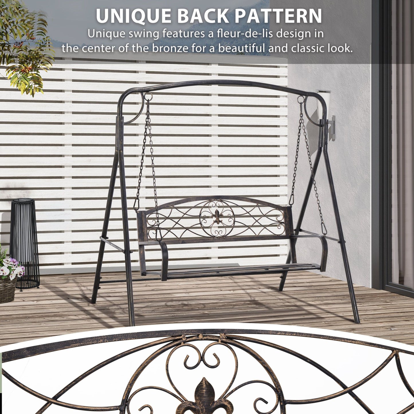 2 Seater Porch Swing Chair, Weather Resistant Outdoor Swing Seat with Metal Frame for Garden, Backyard, Lawn, Black